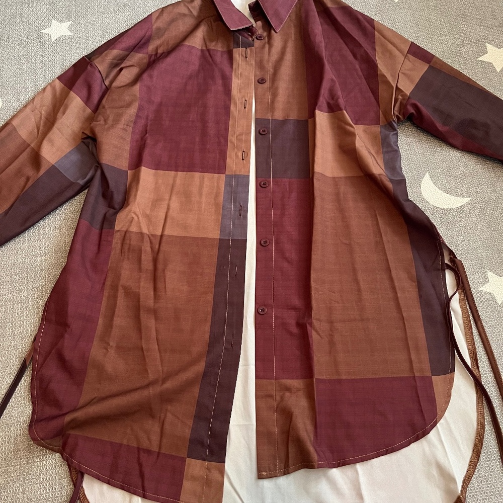 Women button down shirt with waist straps